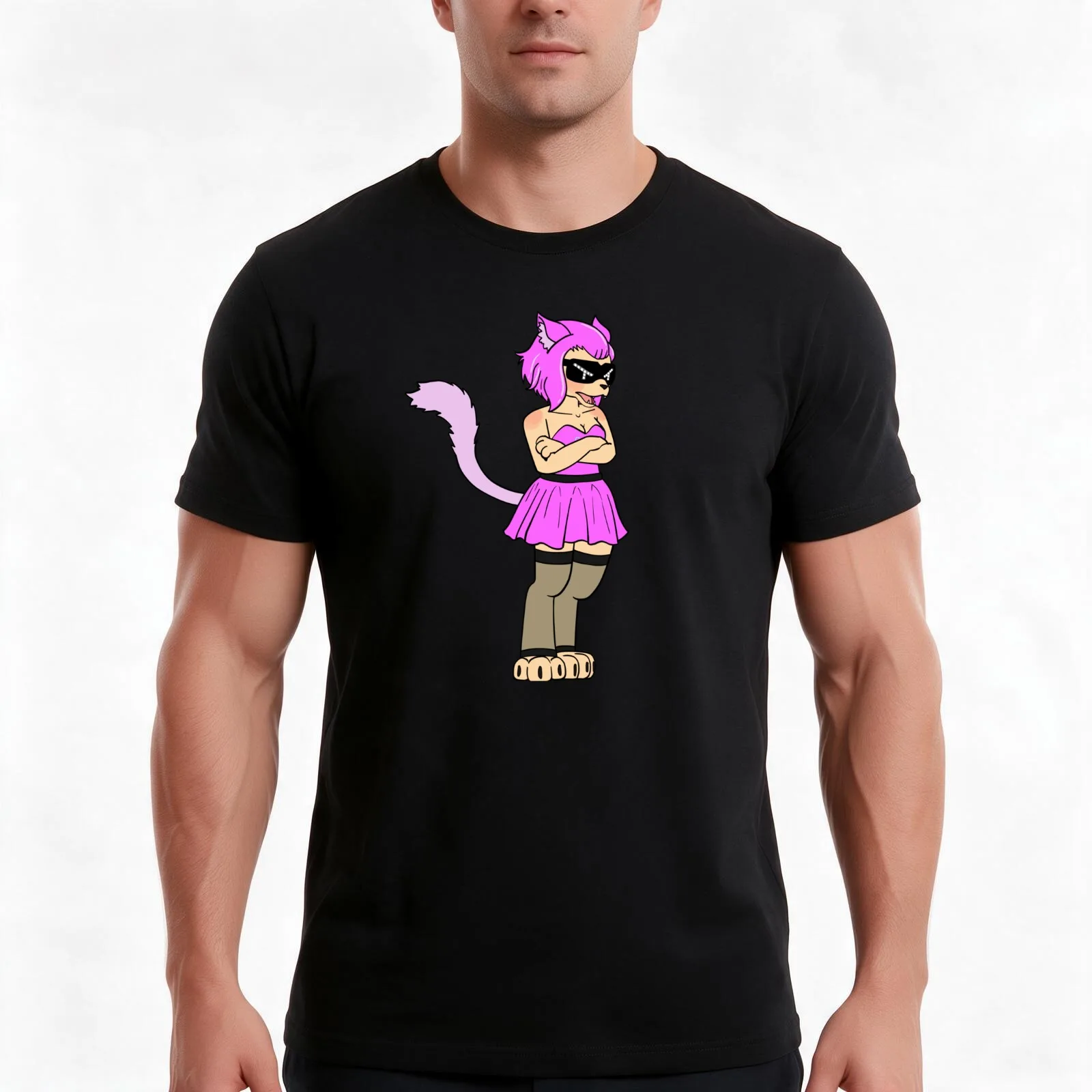 Annoyed Neko T-Shirt, Summer Casual Cotton Tee, Oversized Streetwear Tops, Vintage Graphic Print, Loose Fit Short Sleeve
