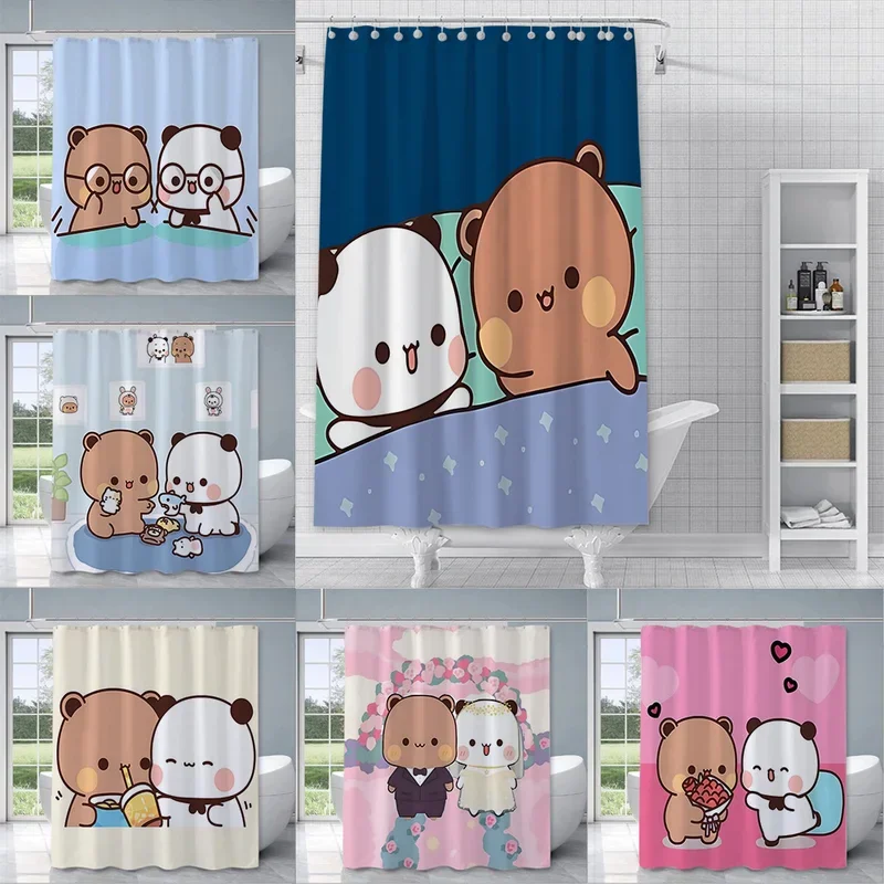 Cartoon Q-Quarto B-Bubu and Dudu Shower Curtain Waterproof Polyester Fabric Bath Curtains Home Bathroom Decor Curtain With Hook