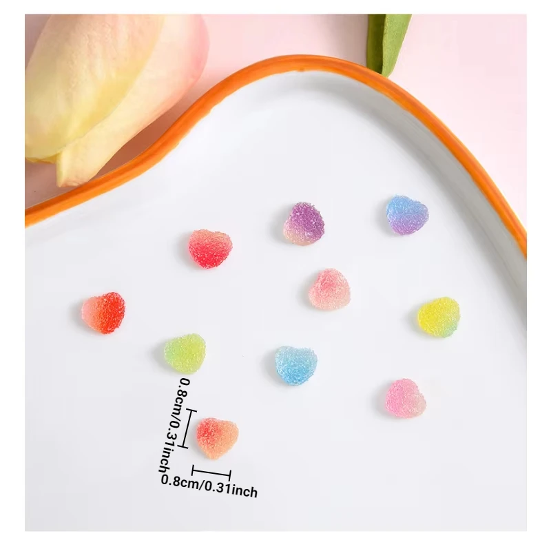 20pcs Mini Imitation Heart-Shaped Fudge Candy Rubber Flatback Scrapbook DIY Wedding Hairpin Embellishments Accessories