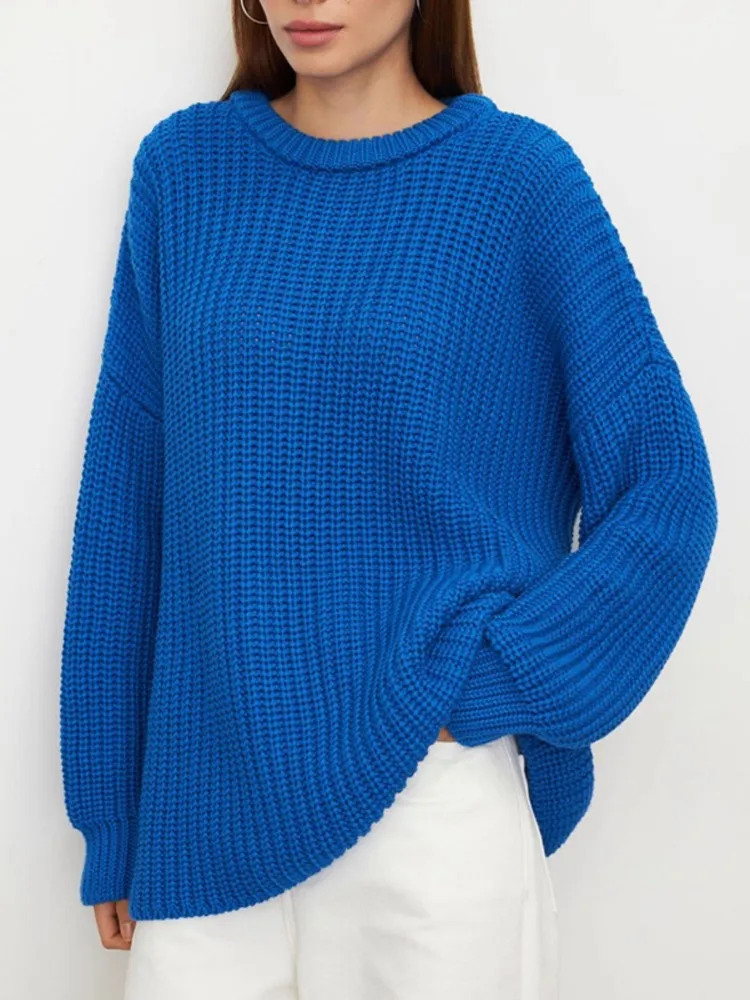 

Round-neck Pullover Versatile Long-sleeved Sweater Autumn And Winter New Lantern Sleeve Hollow Knitwear Loose Casual Sweater
