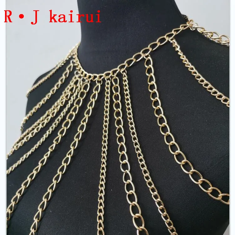 New RJBY2202 Gold Chains Neck Shoulder Chains Body Jewelry Unique Top Costume Jewelry 2 Colors