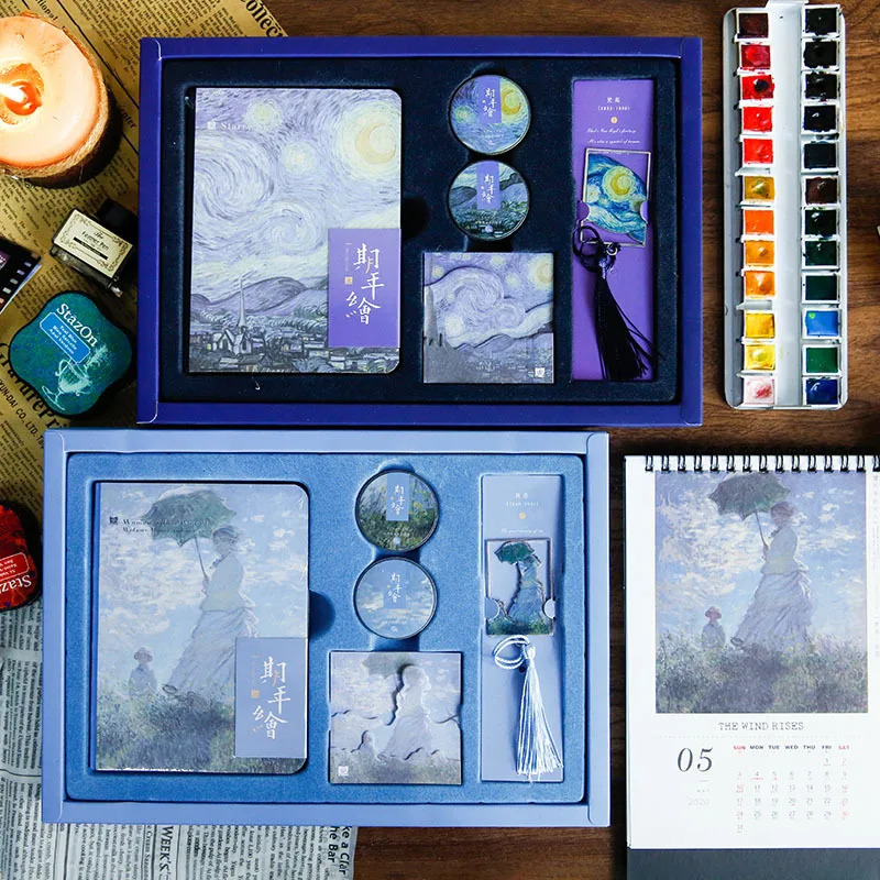1Pcs Oil Painting Series Gift Box Set Student Office Supplies School Gifts Sticky Tape Diary Handmade DIY Decorative Materials