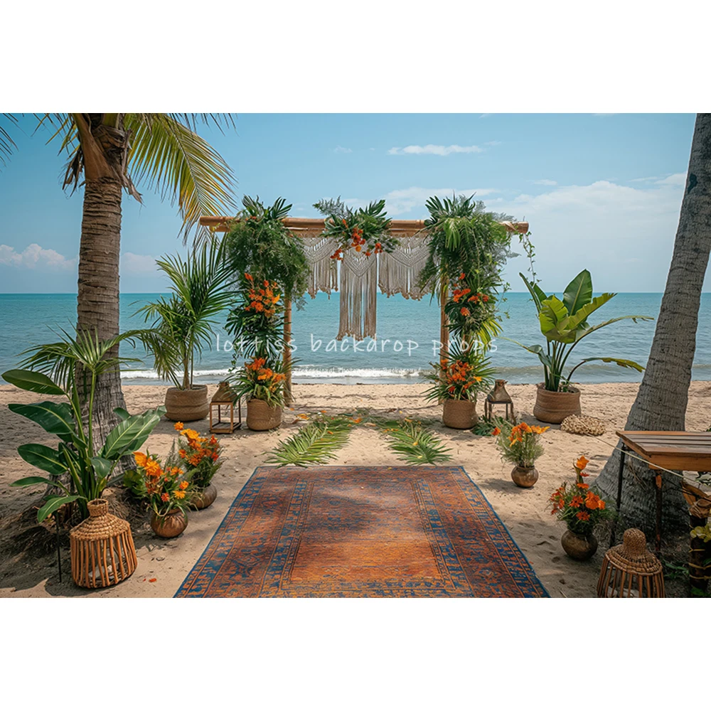 Tropical Boho Wedding Ceremony Backdrops Kids Adult Photography Props Child Kids Photocall  Summer Beachside Coast Background