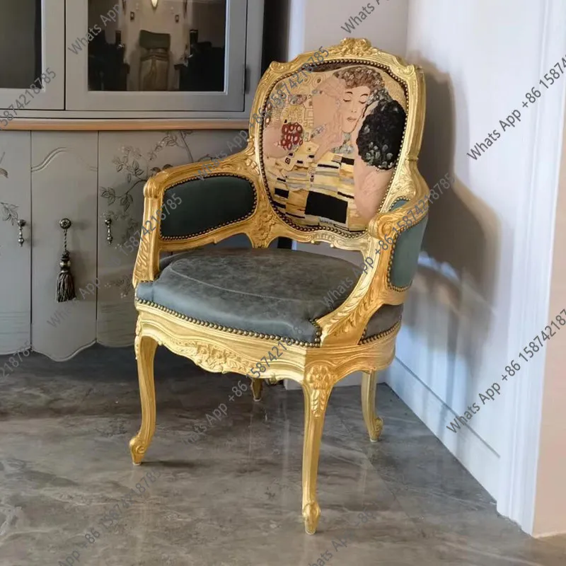 French court Chinese style embroidery fabric armrest book chair high-end all solid wood leisure chair