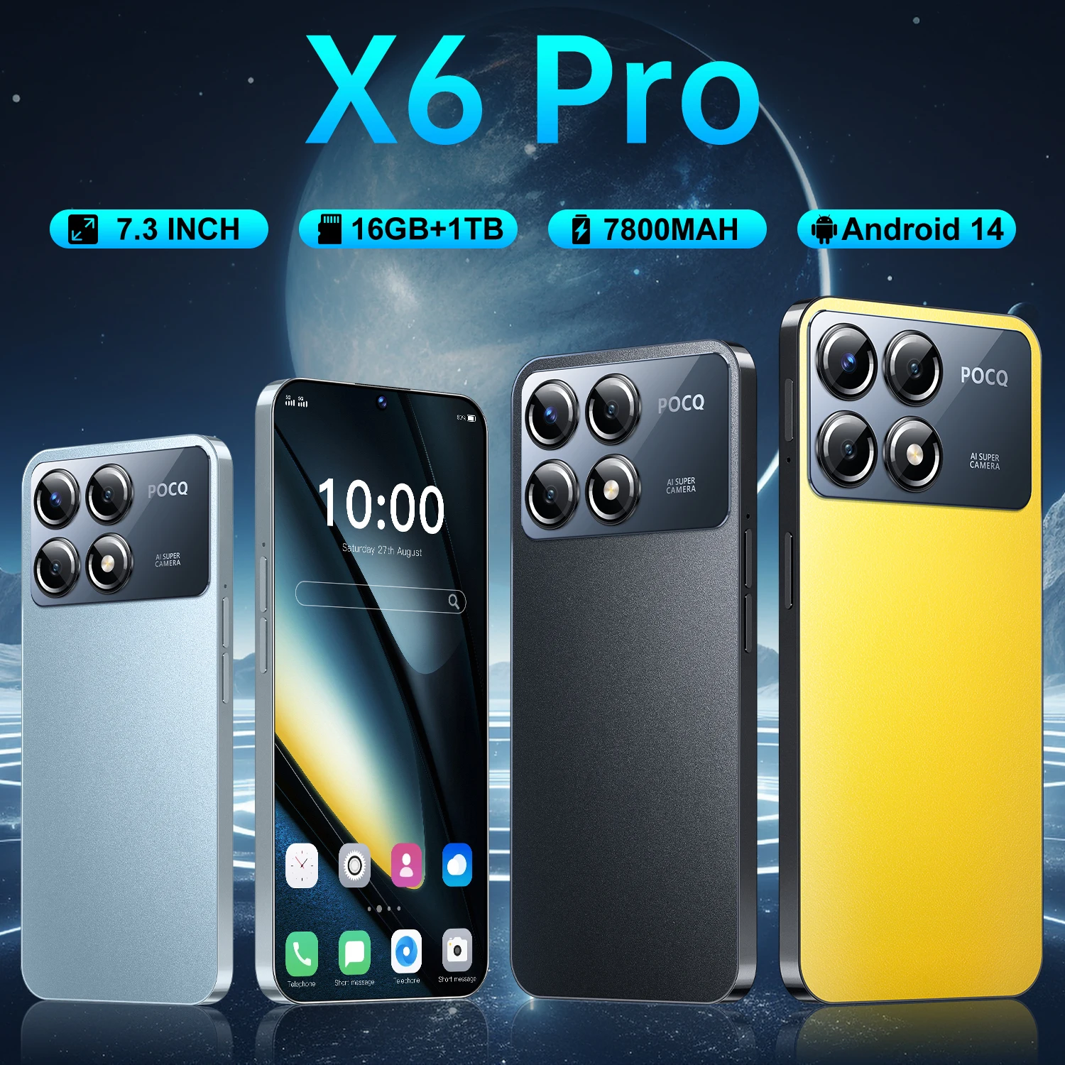 

Global X6 Pro Smartphone 7.3 HD Screen 16G+1T 7800mAh Android14 Celulare 5G Dual Sim Face Unlocked Original 108MP Mobile Phone