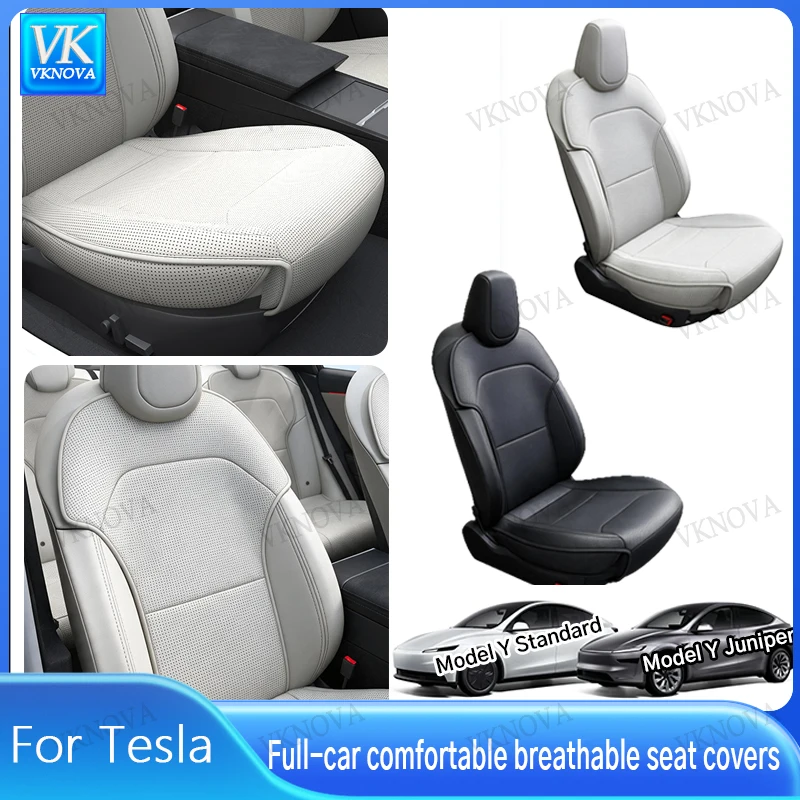For Tesla Model Y Juniper Y Standard, Four Seasons Universal PU Ventilated Seat Cushions Split Single Seats & Rear Back Row Set