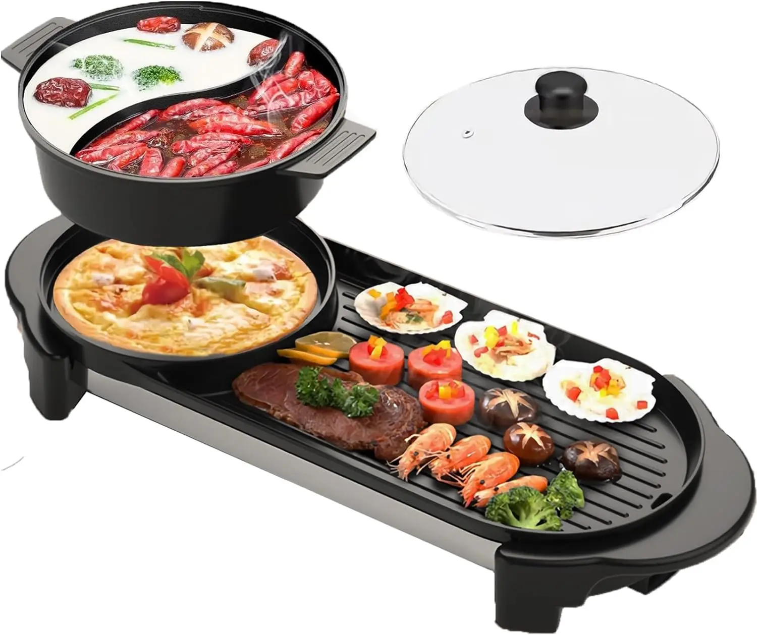 

Hot Pot with Grill, Electric Hot Pot 2 in 1 Shabu Shabu Hot Korean BBQ Grill, Removable Hotpot 1200W / Large Capacity