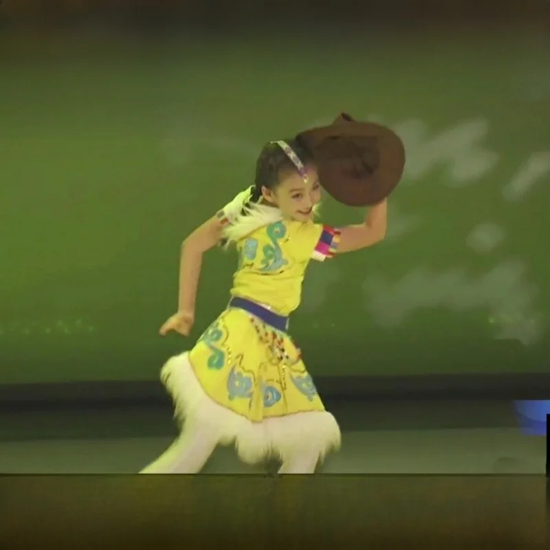 

Children's Dance Performance Clothing Ethnic Tibetan Sle Boy Girl Hat Solo Dance Exam Performance Traditional Costume