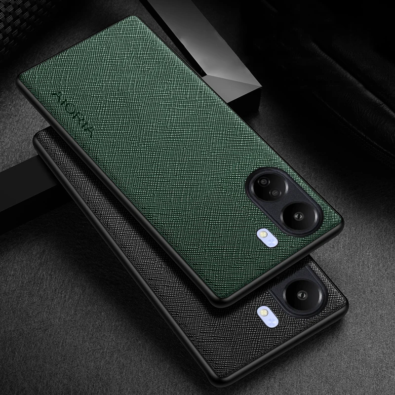 Leather case for Xiaomi Redmi 13C, cross pattern, luxury case for Poco C65