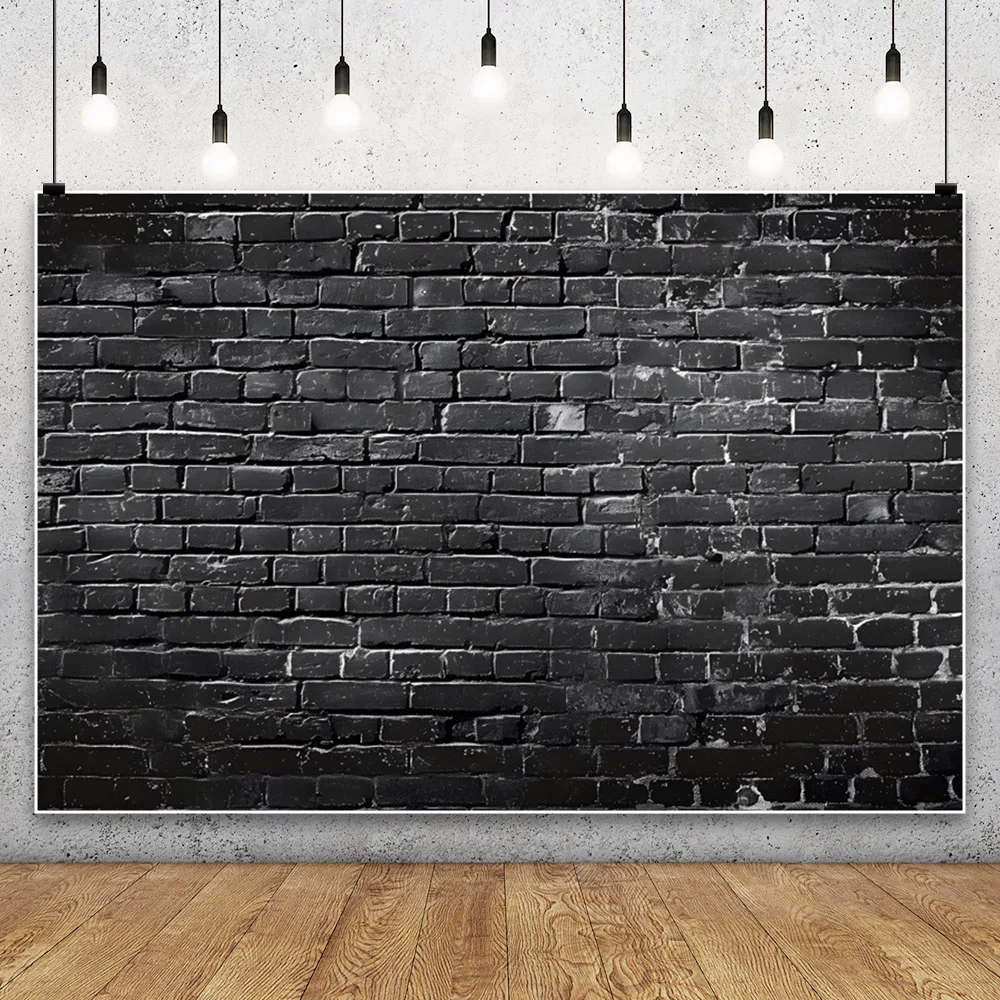 Black Brick Wall Photography Backdrop Vintage Theme Stone Brick Background Baby Birthday Party Decoration Photo Booth Studio