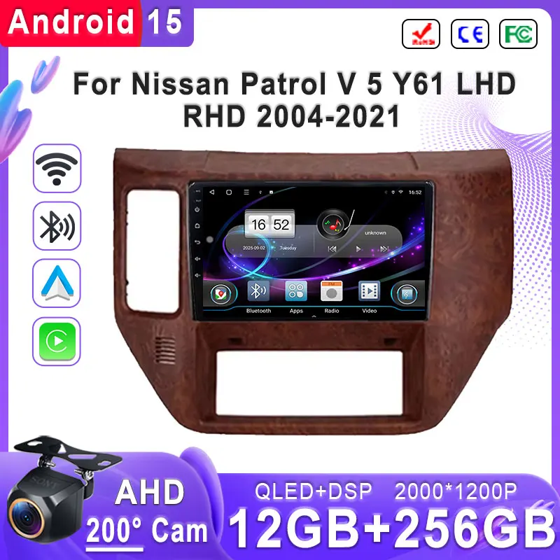 Plug and Play For Nissan Patrol V 5 Y61 LHD RHD 2004-2021 High-performance CPU GPS Navigation Android 15 2K Incell Screen HDR BT