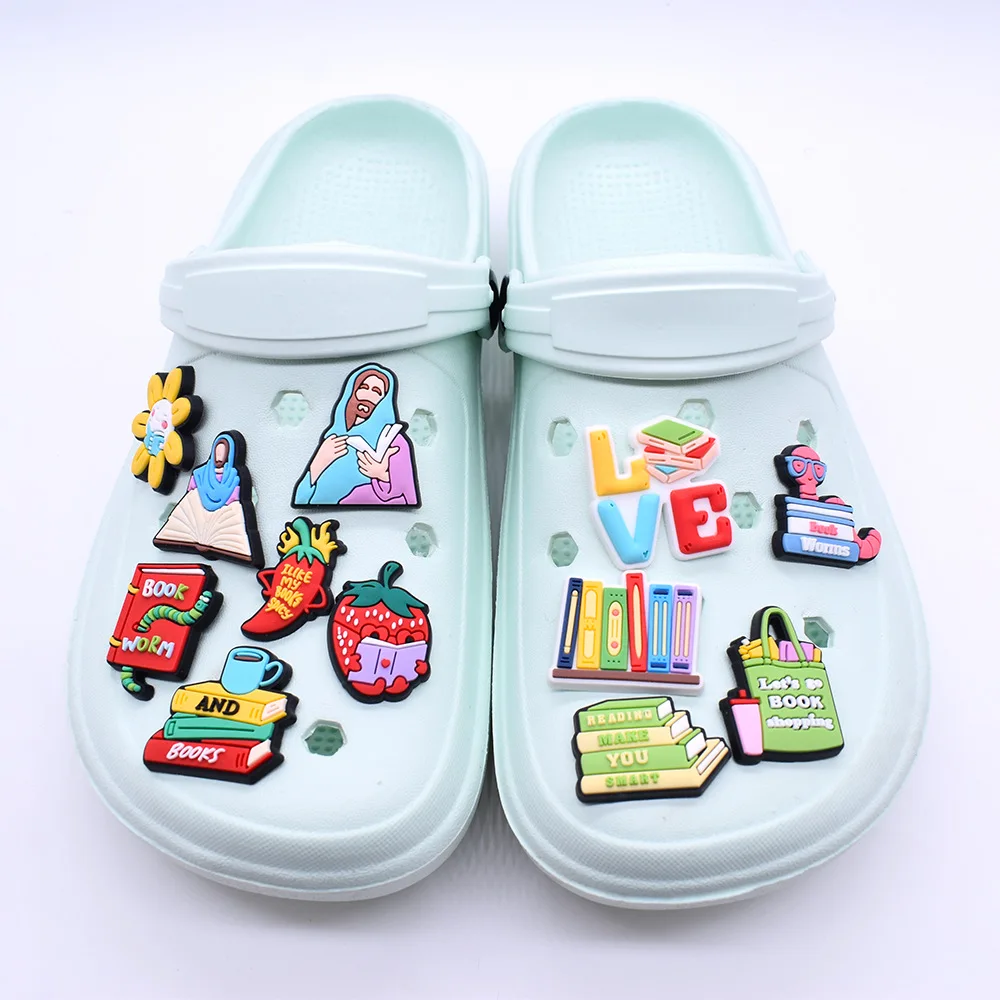 10-30PCS School Reading Pencil Book Graduate Shoe Charm Wholesale PVC Bag Clog Wristband Decor Buckle Detachable Waterproof Gift