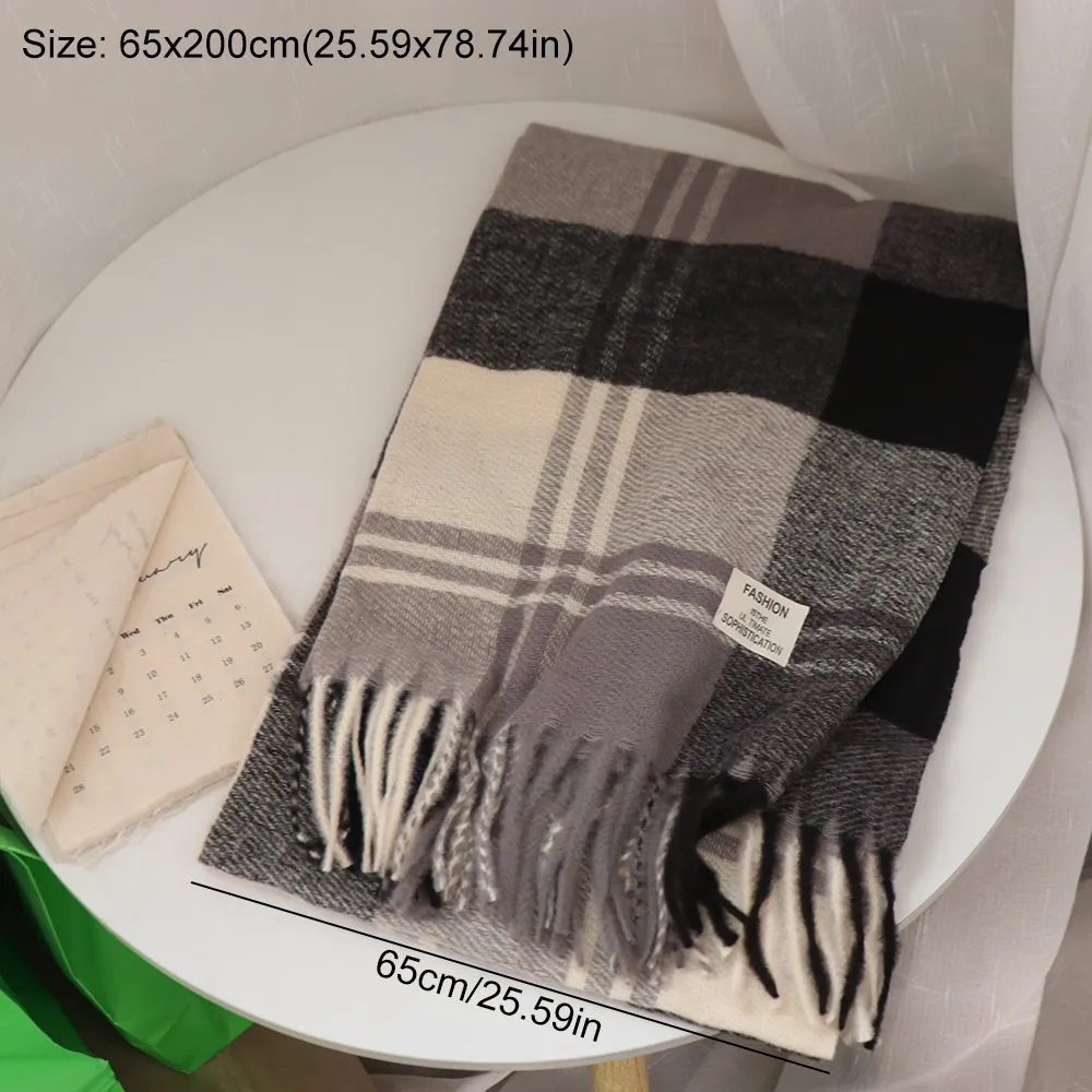 Bufanda de lana a cuadros a prueba de viento para hombre, bufanda larga de Cachemira para mantener el calor en invierno, bufanda gruesa de estilo coreano, regalos