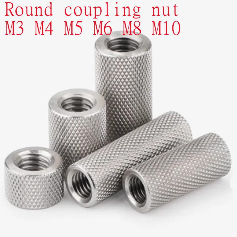 

2pc-5pcs Knurled round coupling nut M3 M4 M5 M6 M8 M10 stainless steel Long extend knurled hand tighten nut