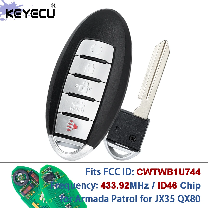 

Беспроводной ключ-брелок KEYECU FCC ID: CWTWB1U744 433.92 МГц с чипом ID46 для Nissan Armada Patrol, Infiniti JX35 QX80 2013-2020