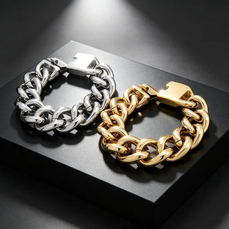 223g Heavy Gothic Mens Solid Stainless Steel 24MM Chunky Smooth Cuban Link Chain - Imposing Street Style Accessory 8.66inch