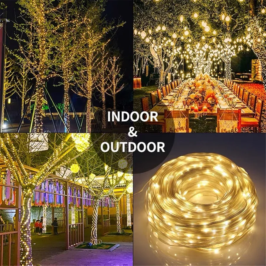 Imagem -06 - Pvc Corda Luzes para Jardim 100m 800led Ultra Brilhante ao ar Livre Impermeável Guirlanda de Natal Luzes de Fadas Casamento Festa Decoração