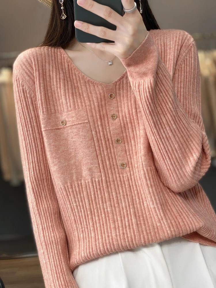 

Spring Summer Women Pullovers Long Sleeve V-neck Bottoming Shirts Loose Kniited Sweater Korean Fashion Soft Inner Jumpers