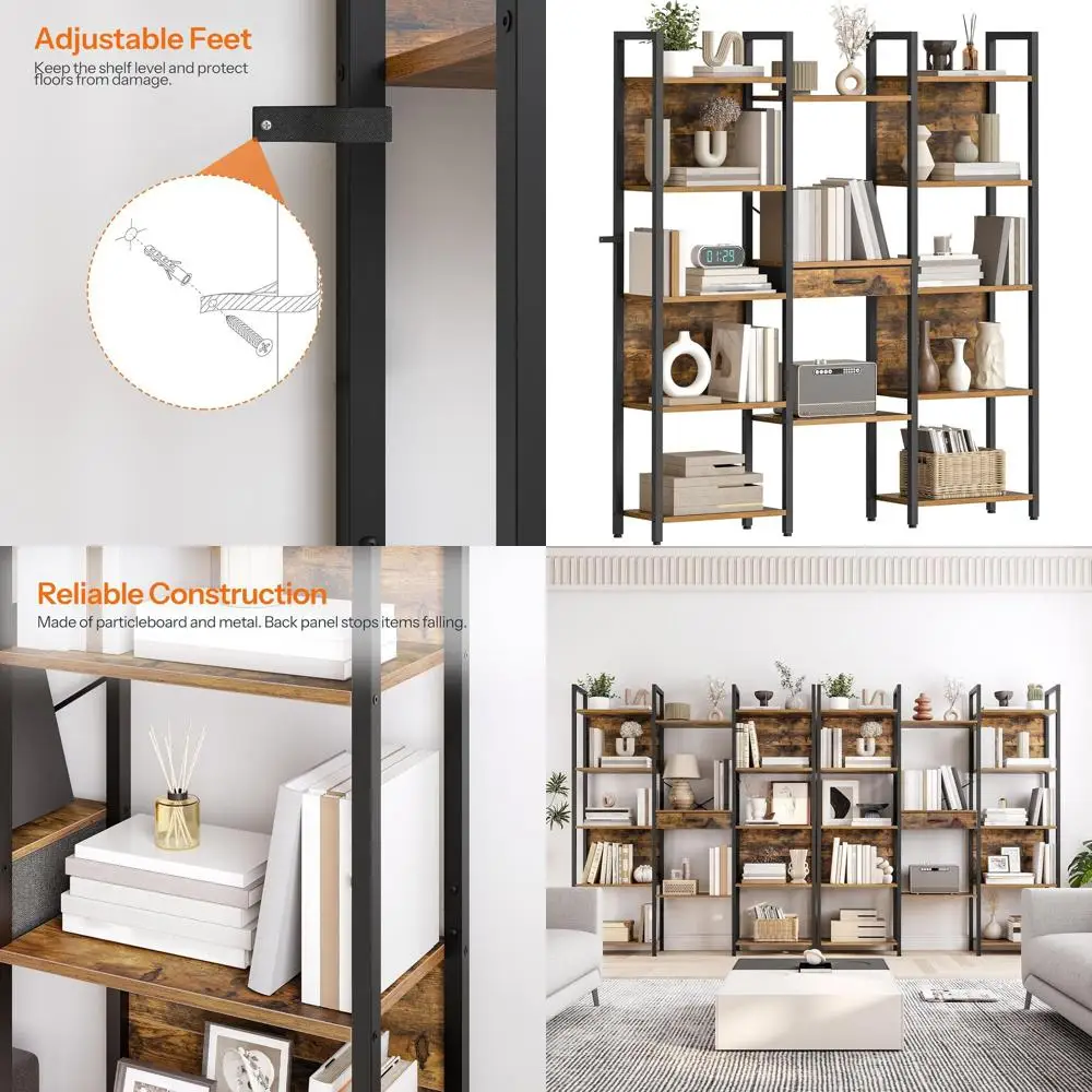 

Промышленный 5-уровневый металлический книжный шкаф с выдвижным ящиком и 13 полками, цвет рустик коричневый и черный BF160SJ01