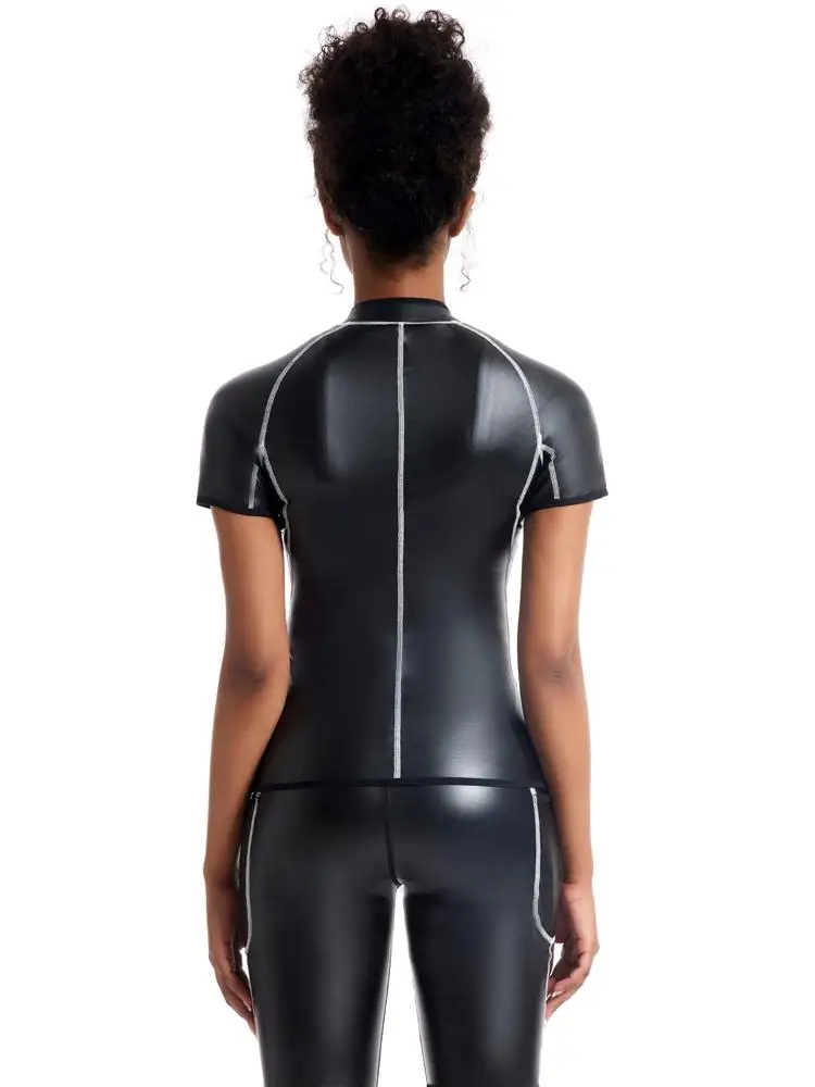 Jaet da donna in pelle Or Sve con cerniera Casual Biker Slim Fit quattro dimensionale elastico PU Faionable Moto Jaet