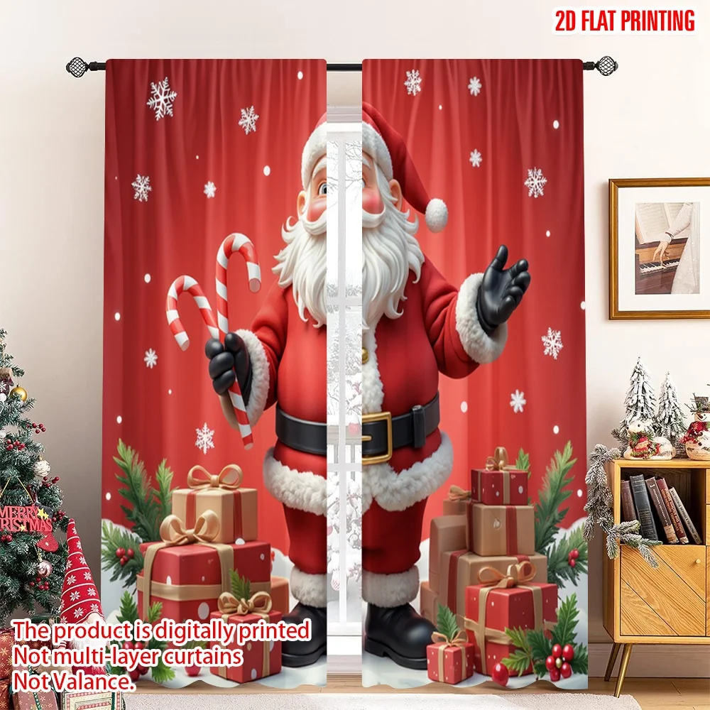 

2pcs 2D flat printing Merry Christmas Popular Window Curtains Santa Claus Christmas Snowflakes Gifts Polyester Without