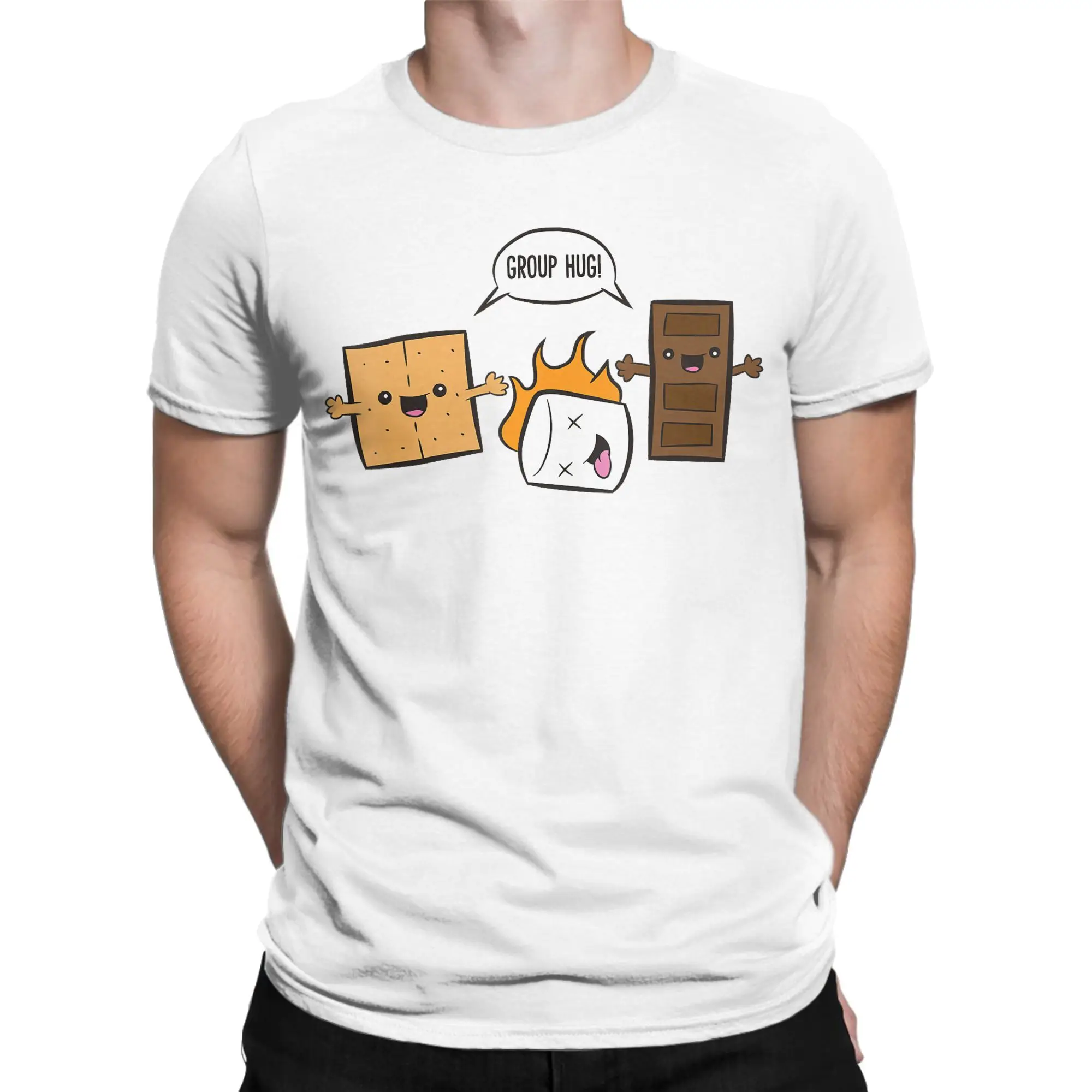 Group Hug Camping Campfire Chocolate Marshmallow T Shirt Summer  100% Cotton T-Shirts For Man Tee Shirt Short Sleeve Top Tees