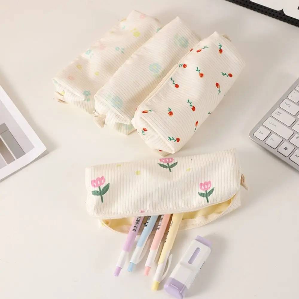 Grande capacidade multifuncional papelaria saco, Bonito Floral Print Pen Bag, Estudantes Organizador