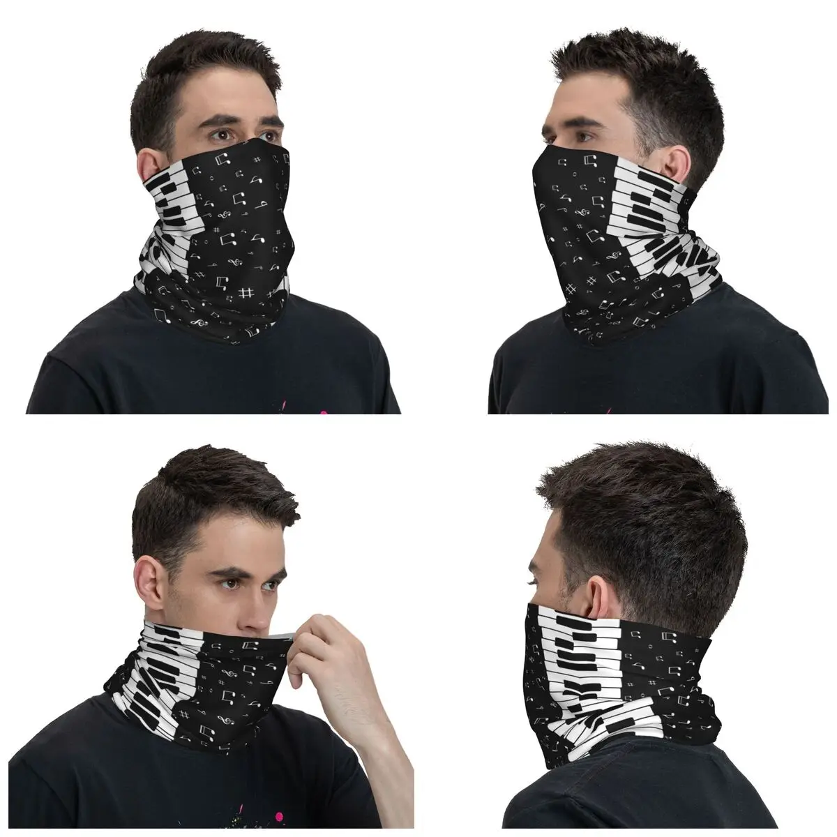 Piano Music Keyboard Bandana Neck Cover Printed Balaclavas Wrap Scarf Multi-use Headband Hiking for Men Women Adult Winter