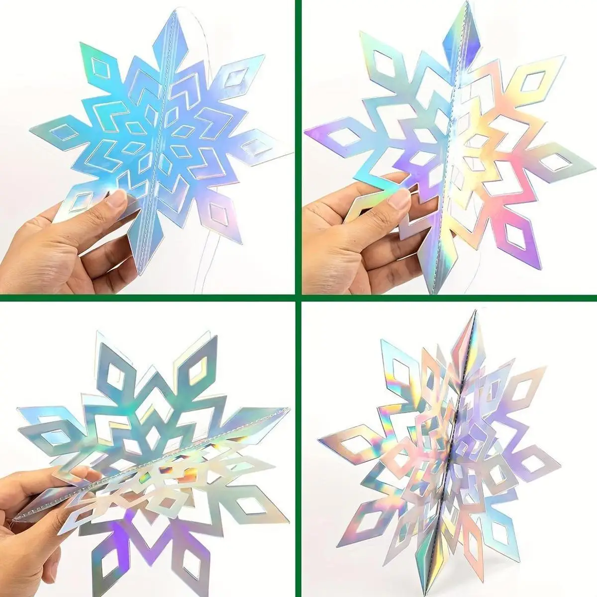6/12/18pcs Iridescent 3D Paper Snowflake Garland Christmas decorations Winter Wonderland Frozen Themed Party Hanging Decorations view 6