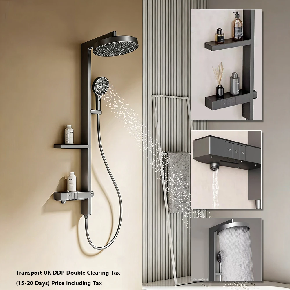 High End Luxury Rainfall Shower System Set Wall Mounted Bathroom Faucet Mixer Shower Panel Modern Bathtub Shower Column Full Set