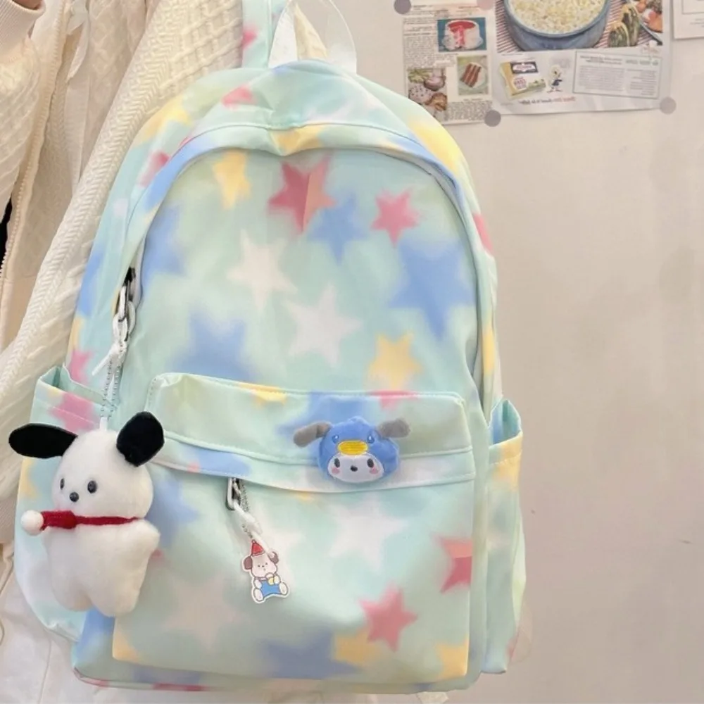 Portable Large Capacity Students Backpack Star Printed Zipper Women Backpack Nylon Shoulder Bag Outdoor