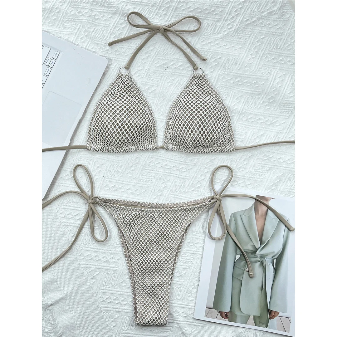 Halter-Netz-Bikini, brasilianischer Bikini, Damen-Badeanzug, zweiteiliges Bikini-Set, Badebekleidung, Badeanzug, Modell V3680. – Detail 15