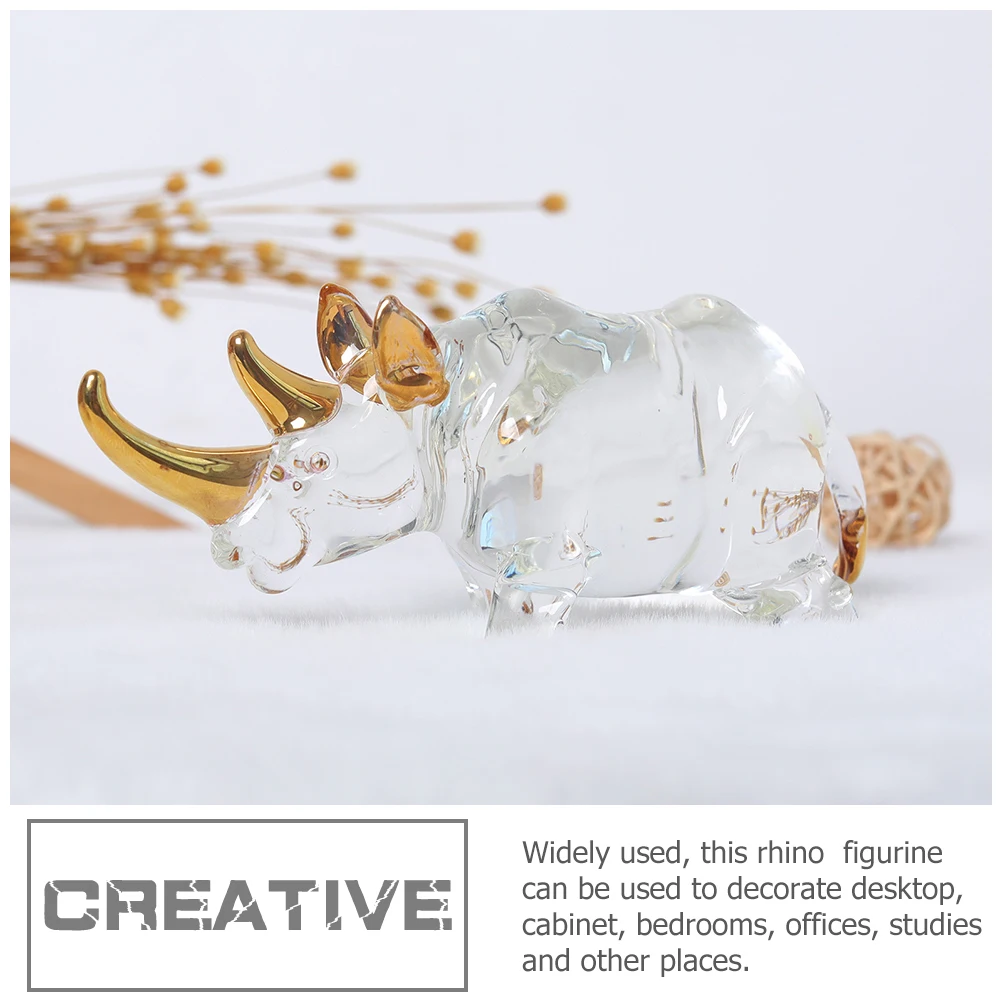 

Crystal Rhino Sculpture Transparent Mini Desktop Ornament Unique Animal Decoration Elegant Crystal Craft for Living Room