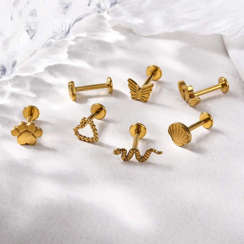 1 قطعة ASTM F136 التيتانيوم ثقب المجوهرات Labret الشفاه مسمار ثعبان فراشة القلب لولبة داخلية الأذن ترصيع اللولب الغضروف الزنمة