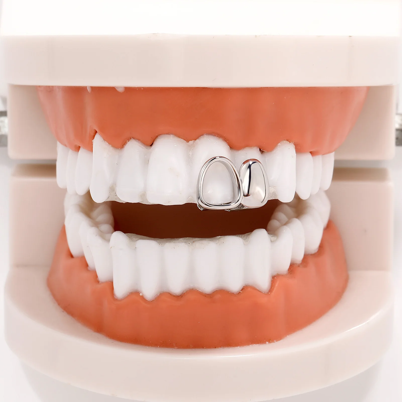 TOPGRILLZ Dental Grills Geometric Double Hollow Glossy Teeth Grillz Punk Tooth Caps For Women Men Jewelry Halloween Party