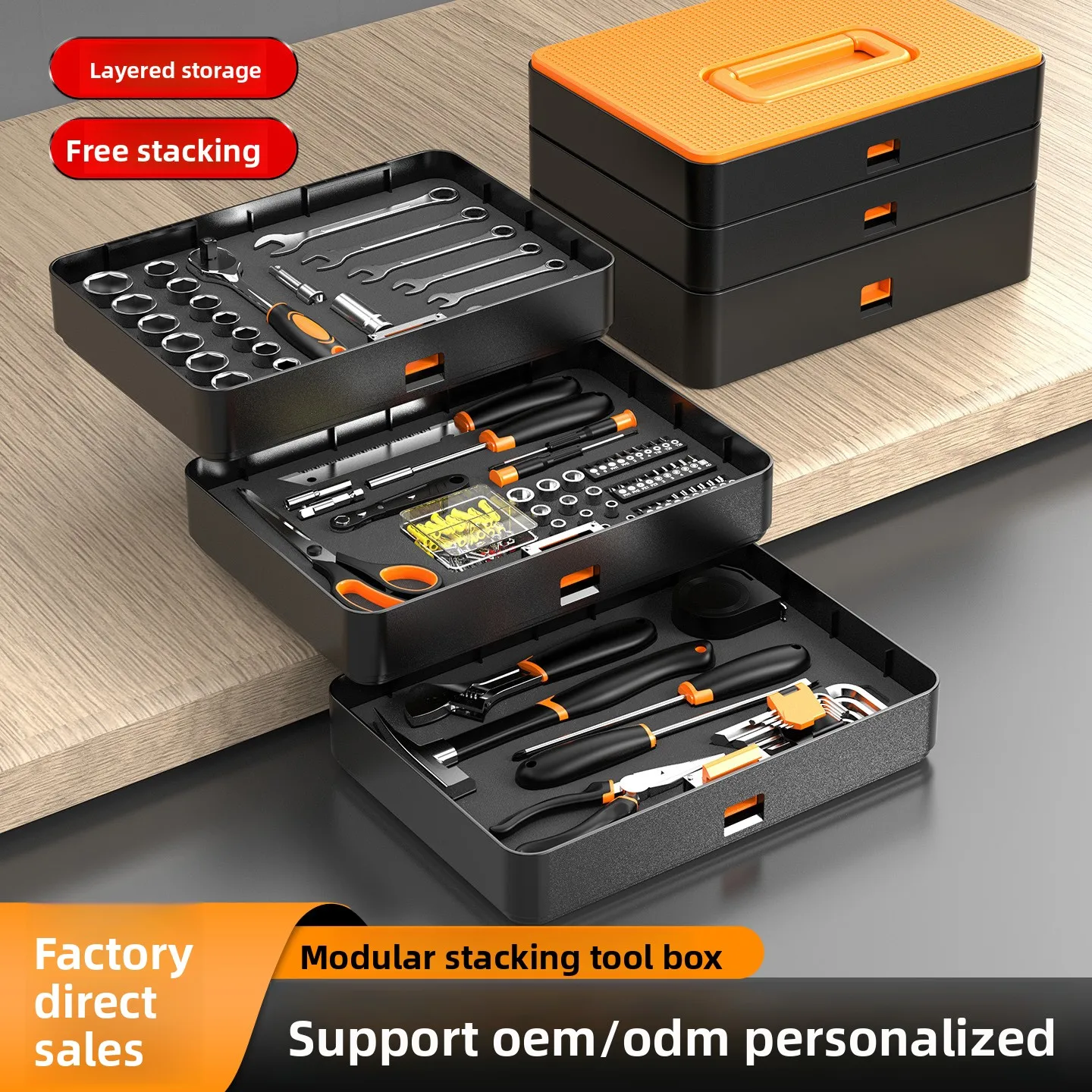 Three Layer Stackable Tool Box Set with 148 Piece Household Hand Tools and Storage Case for Home, Office and Bicycle Repair