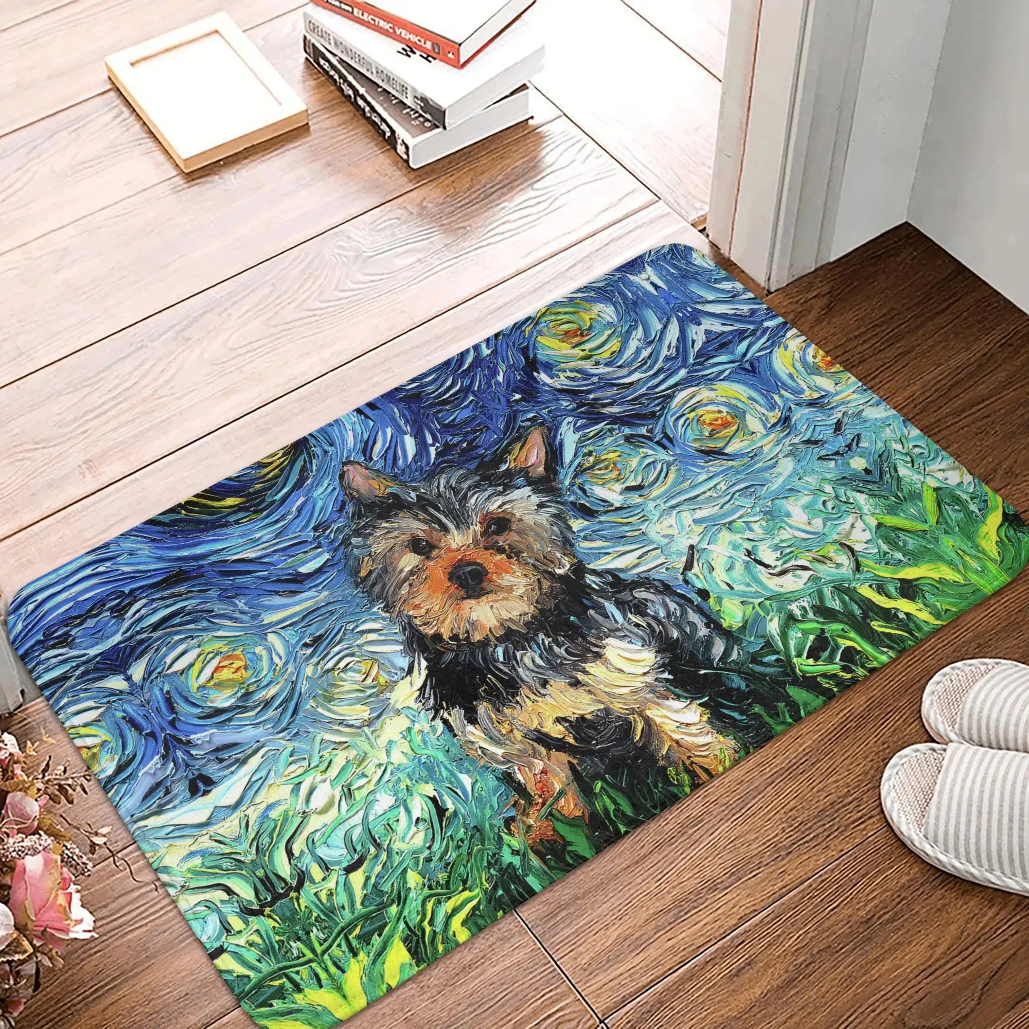 Sternennacht Badezimmerteppiche Lustiger Hund Ölgemälde Abstrakte Kunst Blauer Himmel Wolke Stern Mond Landschaft Memory-Schaum Rutschfeste Badematte