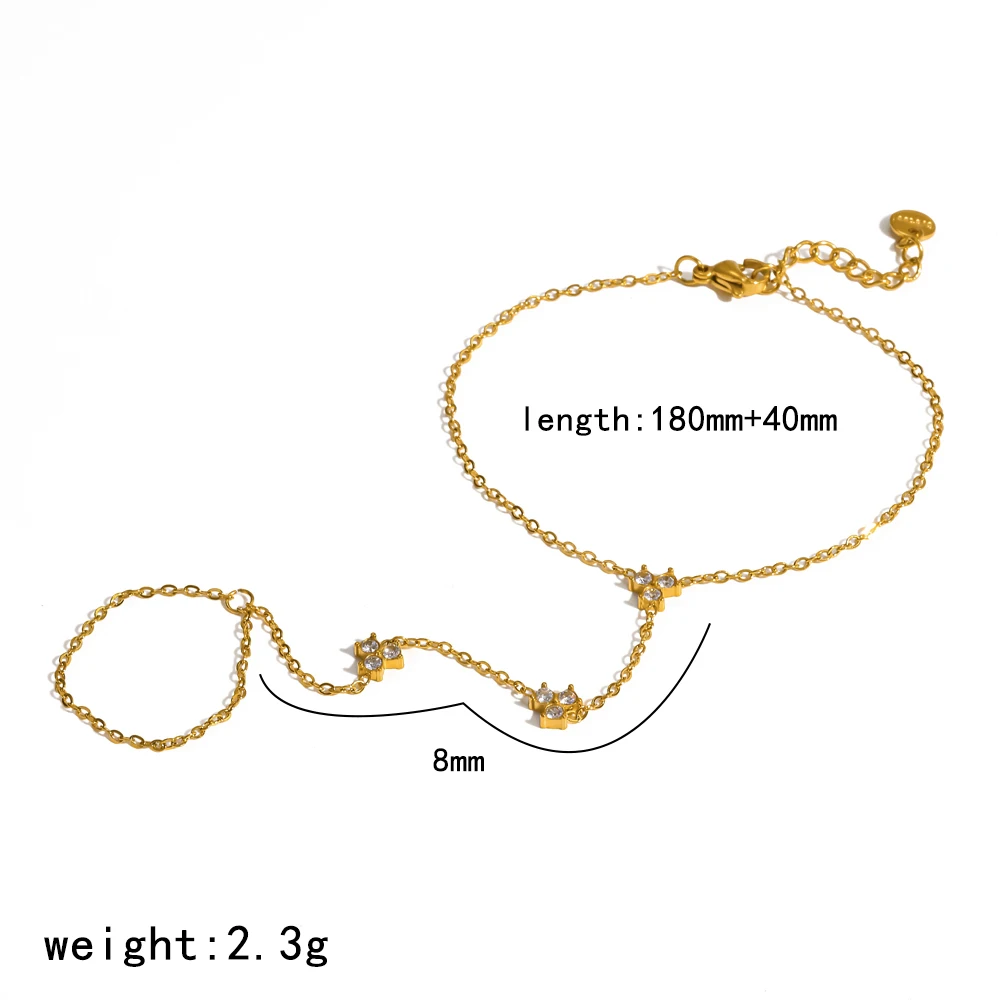 Exquisites großes Zirkonia-Fingerarmband, 18K vergoldeter Edelstahl, wasserdicht, Handrückenkette, Schmuckgeschenk – Detail 8