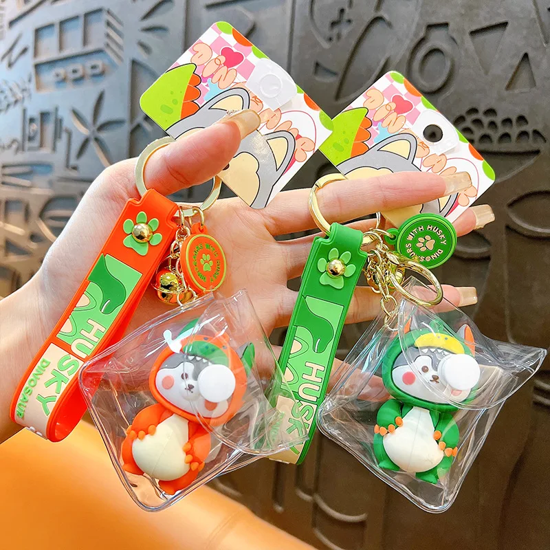 Portable Clear Figure Display Dinosaur Keyring Bag Waterproof PVC Hanging Frog Doll Keychain Storage Bags Organizer Case Keyfob