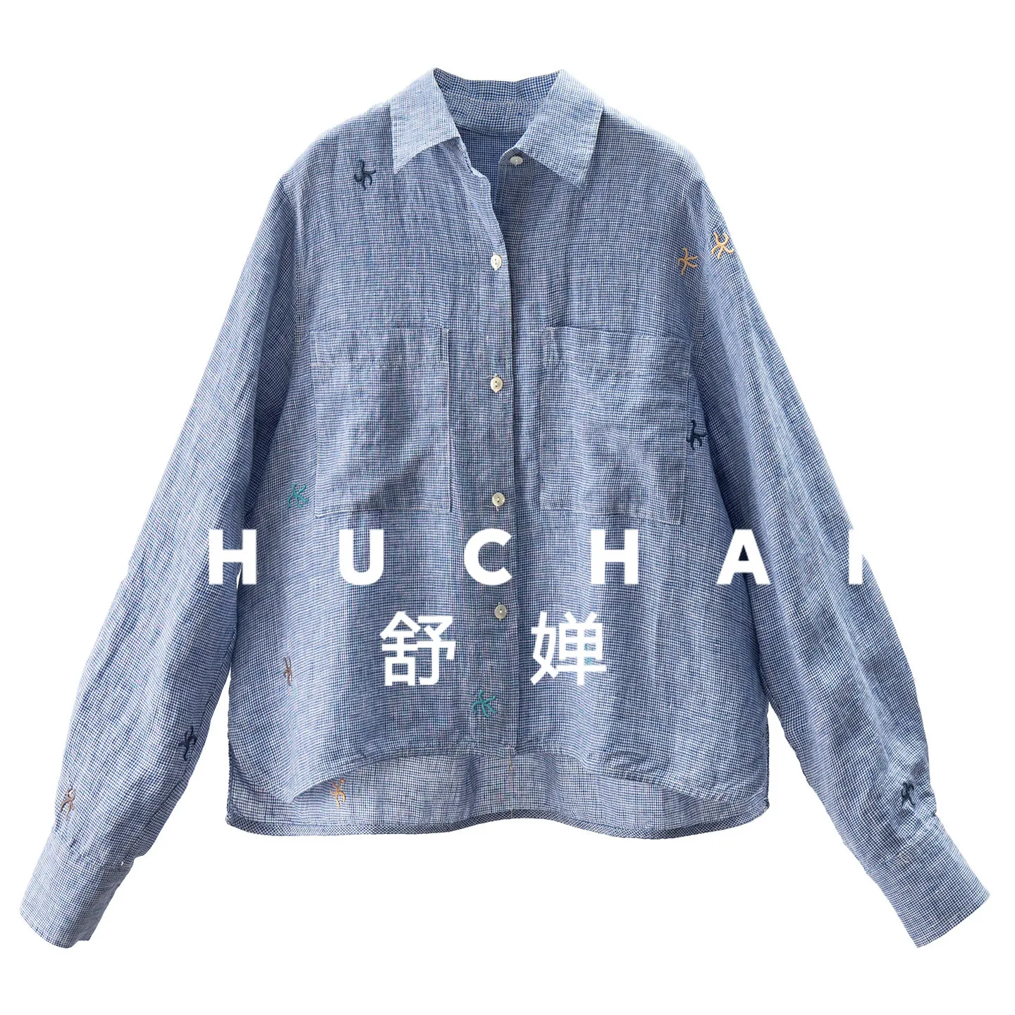 

Spring Linen Shirt French Design European Standard Linen, Embroidered Starfish-dyed Plaid Shirt Women's 10G3