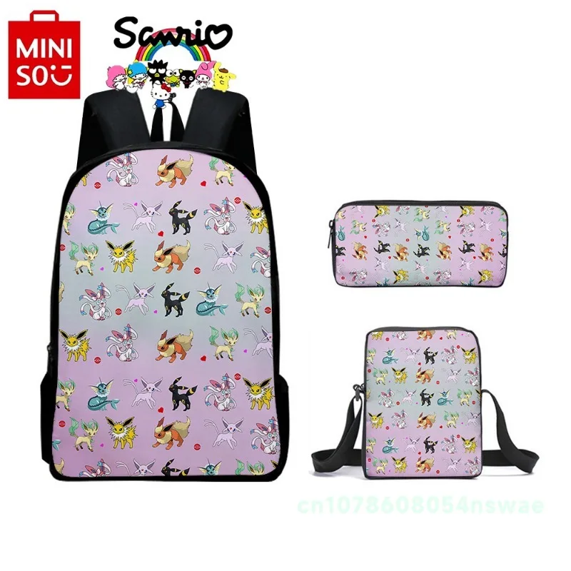 Miniso Pikachu New Student Backpack Fashionable High Quality 3-Piece Set Boys' Backpack Cartoon Large Capacity Boys' Backpack