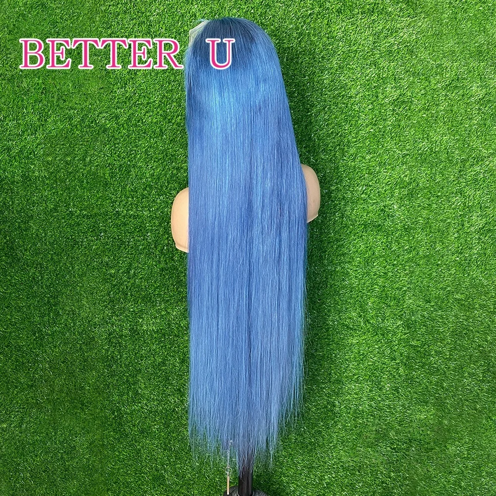 Purple Blue Human Hair Wig Pre-Plucking Ash Blue Straight 613 Colored 13X6 HD Transparent Lace Front Wigs For Women Human Hair