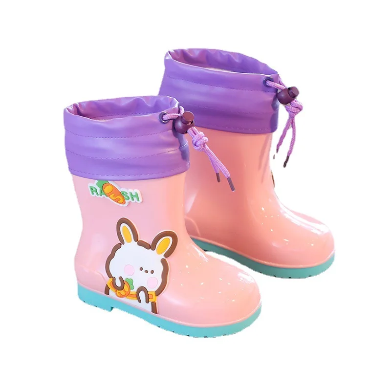 Cute Cartoon Children\'s Water Boots Waterproof Rain Shoes for Kids Girls Boys Warm Cotton Boots Toddler Non-slip Rubber Boots