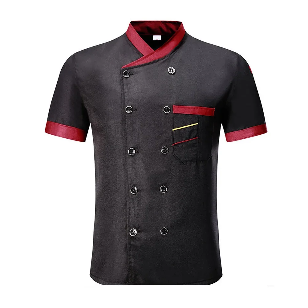 Unisex Men Kitchen Hotel Chef Uniform Bakery Food Service Cook Short Sleeve Shirt Double Breasted Chef Jacket Clothes