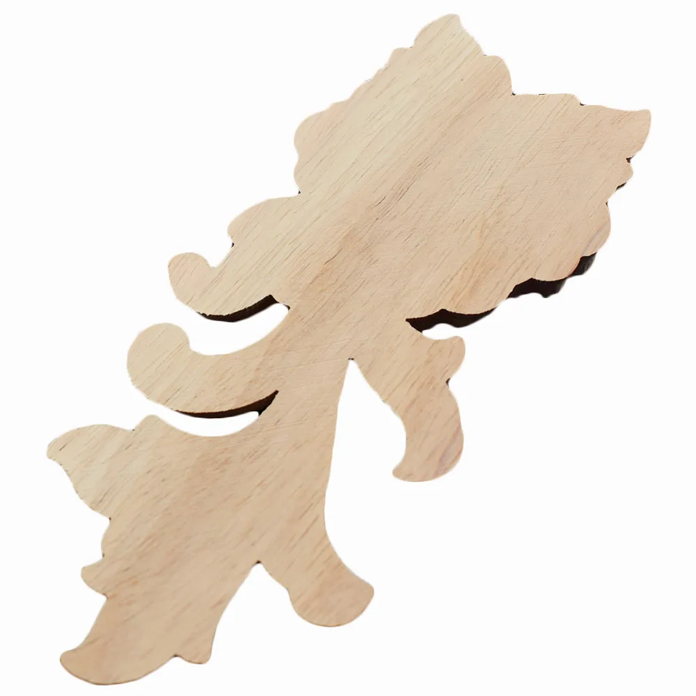 4PCS Zier Unlackiert Lange Blätter Gummi Holz Möbel Dekoration Zubehör Türen Holz Figuren Holz Aufkleber Holz Applique