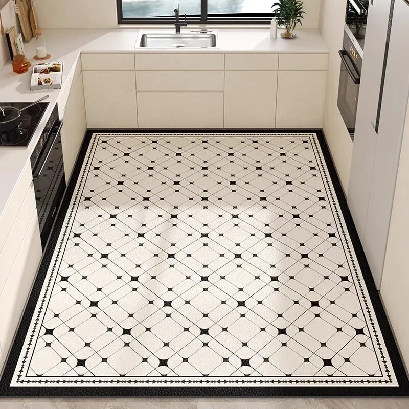 Modern Geometric Printing Carpet PVC Leather Kitchen Foot Mats Anti-slip Durable Floor Mat Oil-resistant Washable Easy Clean Rug