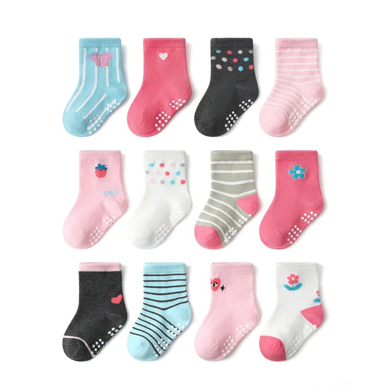 12pair/Lot Mother Kids New Cotton Socks For Girls And Boys Cartoon Children's Socks Non-Slip Floor Socks For Children