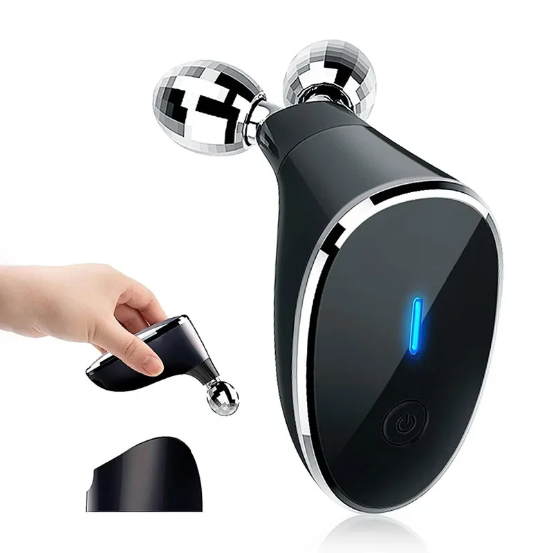 Electric EMS dual ball roller beauty device micro current neck wrinkle removal and skin rejuvenation V-face massage device