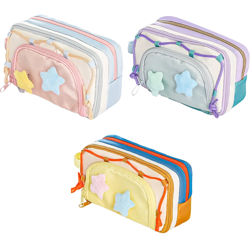 Estuche organizador portátil multicapa Kawaii para lápices, suministros de bolsa para bolígrafos con diseño de bloques de Color de gran capacidad, bonito bolso funcional