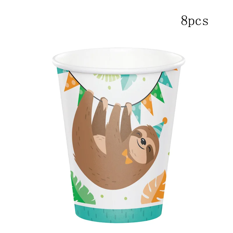 8pcs Cute Sloth Disposable tableware for kids birthday party supplies baby shower sloths print paper plate cup jungle party deco